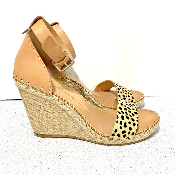 Dolce Vita Espadrille Wedge Platform High Heel Sandals Strappy Tan Calf Hair 10M - Picture 2 of 9